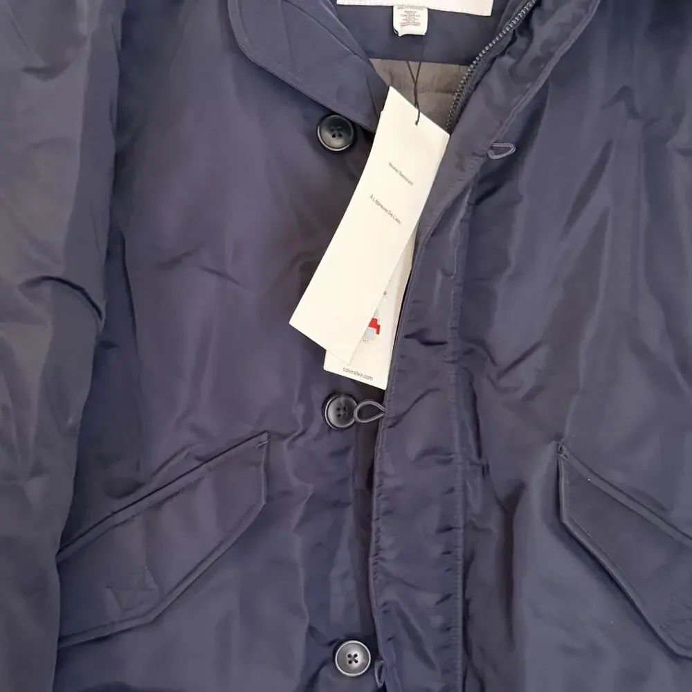 $228 Calvin Klein Oversized Hooded Water Resistant Puffer Bomber Jacket Navy 2XL
